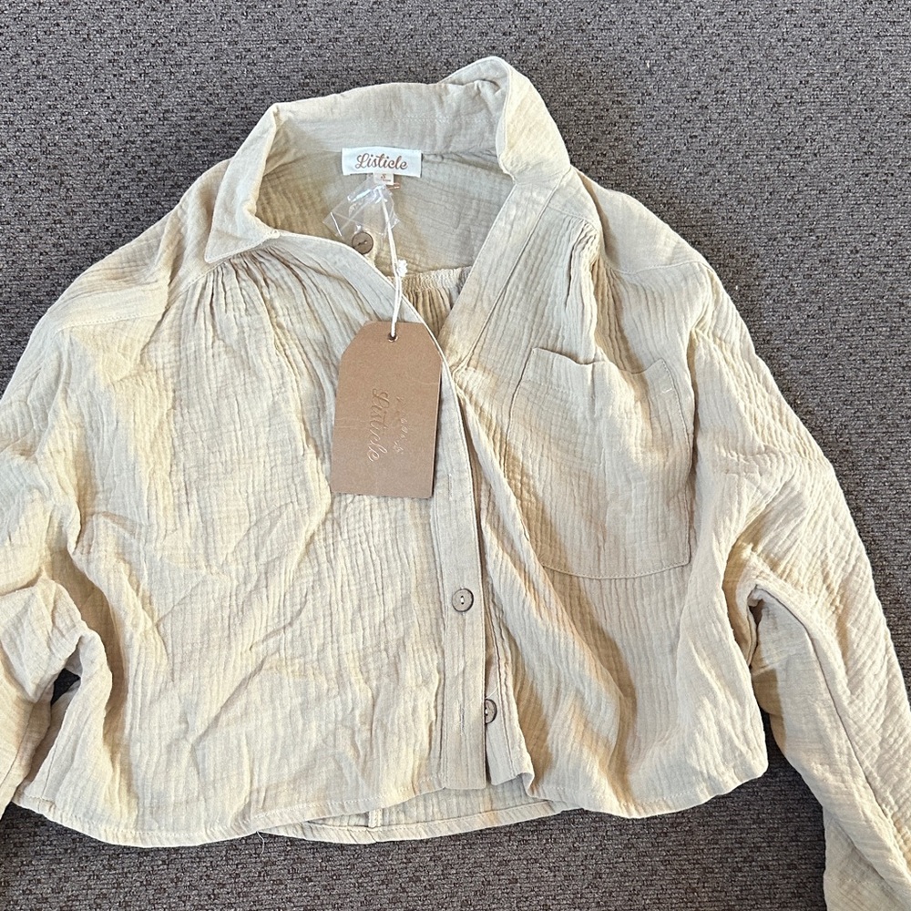 Listicle Cream Button-Up Cardigan